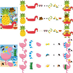 36PCS Hawaii Make a Face Sticker Sheets, Make Your Own Pineapple Flamingo Sticke