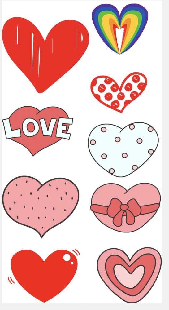 Love Stickers Decals Hearts Romantic Valentine Journal Scrapbook Gift Set of 9