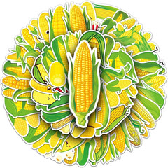50 Pcs Corn Stickers, 1.96-3.15 Inch Cartoon Vegetable & Fruit Decor