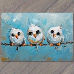 STICKER Birds On A Wire Cute Big Eyes Acrylic Painting Cartoon Style Colorful