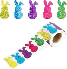 Colorful Glitter Easter Bunny Stickers, 1.5» Self-Adhesive Roll, 500 Pcs