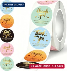 500PCS Multi Color Thank You Stickers, 1.5″ Multi Thank You for Supporting My Sm
