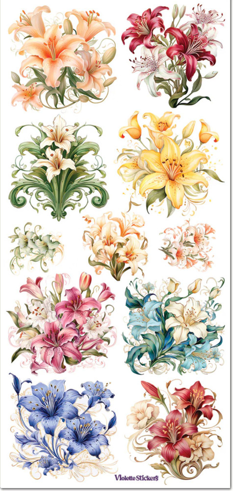 Violette Stickers Pastel Lily Spring Flowers Crafts Planner Supply Scrapbook
