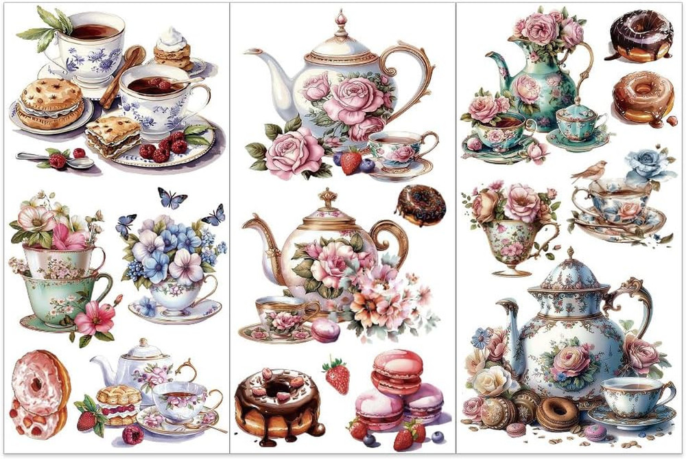 3Pcs/Set Afternoon Tea Rub on Transfers for Furniture and Crafts 6X12 Inch Tea S