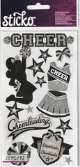 NEW! Sticko CHEERLEADING theme 3-D black & silver stickers 82976 Fast FREE ship!