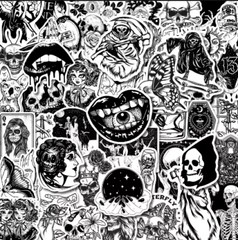 50pc – 2″x2″ Gothic Grunge Black & White Sticker Pack – Journaling, Scrapbooking