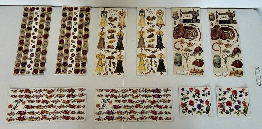 SANDY CLOUGH STICKERS BUTTONS BORDER VINTAGE DRESSES SEWING FLOWER LOT 10 S BOOK