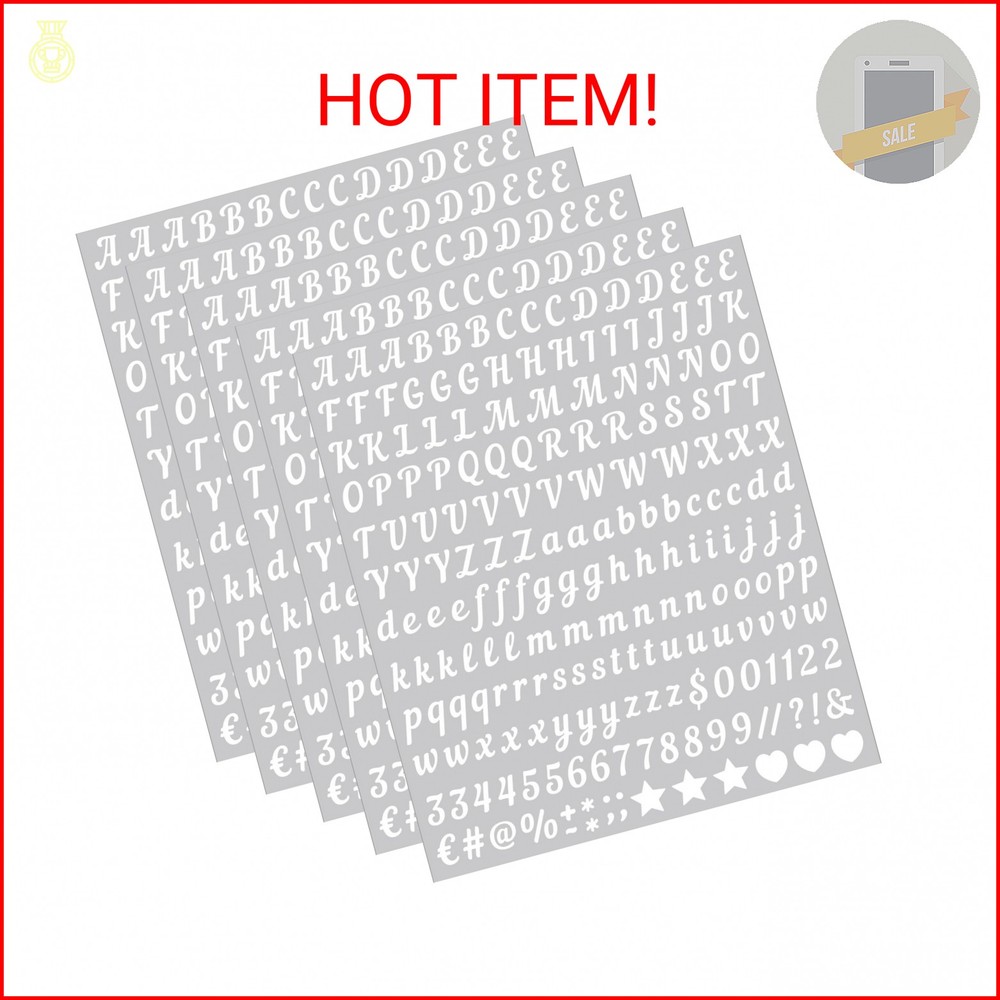 0.5 inch Small Letter Sticker, White Vinyl Self Adhesive Alphabet Number Sticker