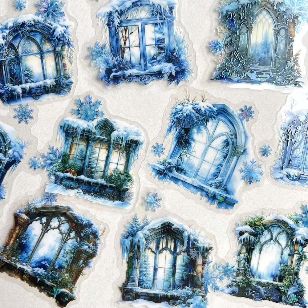 Holographic Winter Gothic Window Stickers Junk Journal Collage Scrapbooking