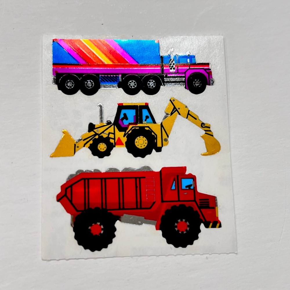 Vintage 1986 Sandylion Stickers Foil shiny Large Trucks Construction