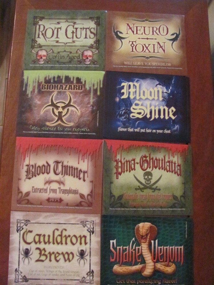 NEW UNUSED LOT OF 8 HALLOWEEN THEMED NOVELTY BOTTLE LABELS / STICKERS