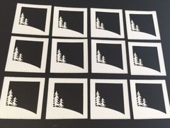 Christmas Die Cuts * Sloping Hillside Winter Scene * Set of 12 * White Cardstock
