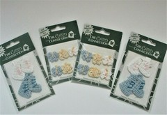 4 Pks Stickers Real Crochet Baby Booties Butterflies Blue White Yellow Boy Girl