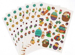 VTG 7 Sheets Happy EASTER Bunny Carrot Eggs SPRING Stickers! Basket Ducks 90s