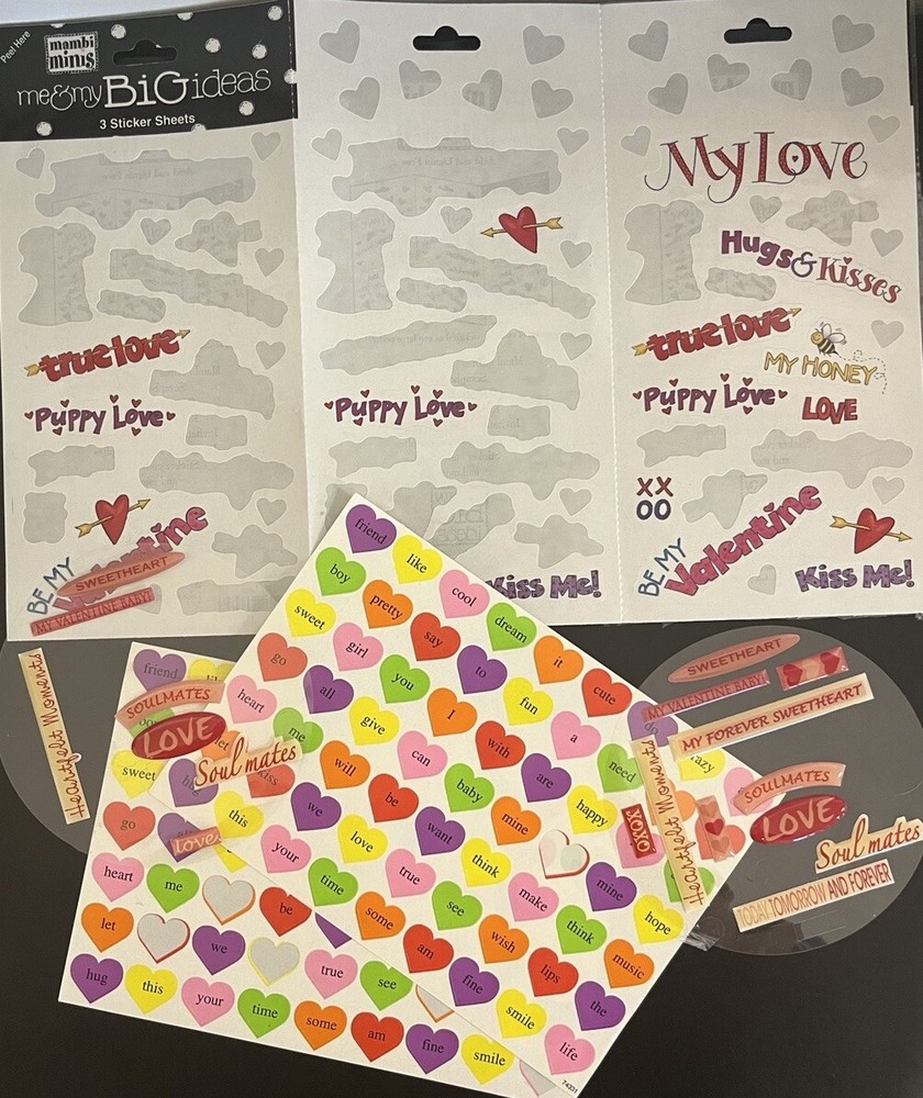 Vintage Valentines Day Stickers Mixed Love, Phrases, Candy Hearts – Partials