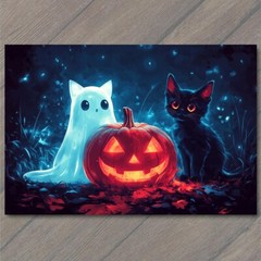 STICKER Halloween Ghost Black Cat Jack-O-Lantern Black Cat Festive Pumpkin Cut