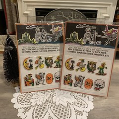 Vintage Halloween Puffy Stickers T Stick On Witch Cat Skeleton Pumpkin Set Of 2