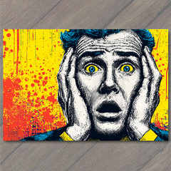 STICKER Pop Art Man Screaming Bright Yellow Red Blue Comic Retro Shocked Expre
