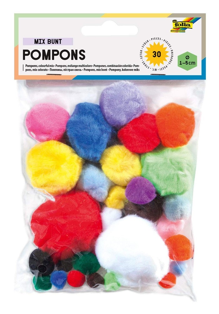 Folia 50309 Pack of 30 Poms Sizes Ideal Crafts, Assorted Colours