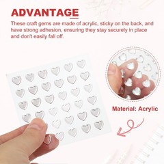 5 Sheet Heart Gem Stickers 8mm, Self Adhesive Rhinestones Jewel Sticker Grey