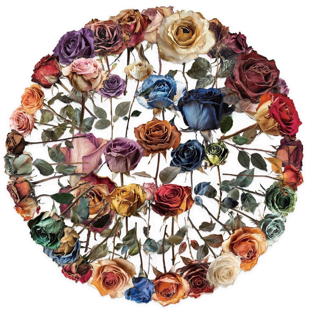 50PCS Dried Roses Stickers Aesthetic PET Transparent Stickers Vintage Gothic Flo