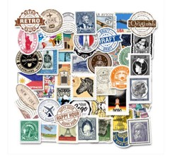Stickers Travel World Postage Stamp Vacation World Vinyl Airplane Pack Lot 50 pc