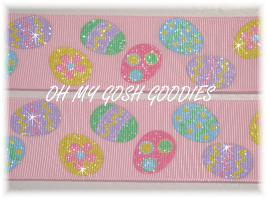 1.5 TWINKLE GLITTER EASTER SPARKLE EGGS GROSGRAIN RIBBON 4 HAIRBOW BOW PINK