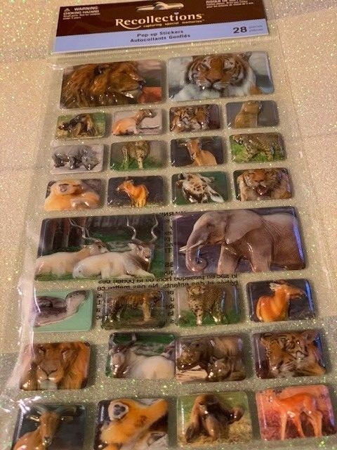 RECOLLECTIONS STICKERS 3D ANIMAL ZOO FARM JUNGLE ANIMALS POP-IP STICKERS 28PCS