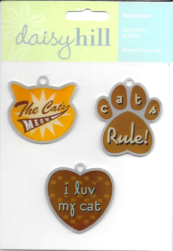 Cat Cats Meow Pet Family Daisy Hill Epoxy Dome Tag Stickers