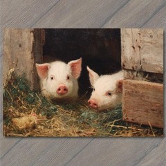 STICKER Piglets Barn Doorway Hay Straw Rustic Farm Animal Country Portrait