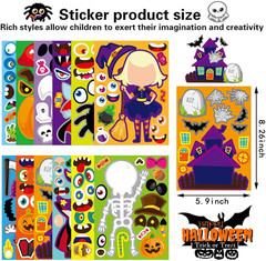 48 PCS Halloween Make-A-Face Stickers Halloween Characters Stickers for Kids Mak