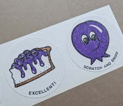 Vintage Matte CTP Blueberry Scratch & Sniff Sticker Strip of 3
