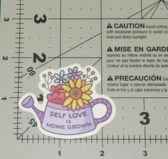 Self Love Is Home Grown Flowers Watering Can Purple Sayings Motto Sticker