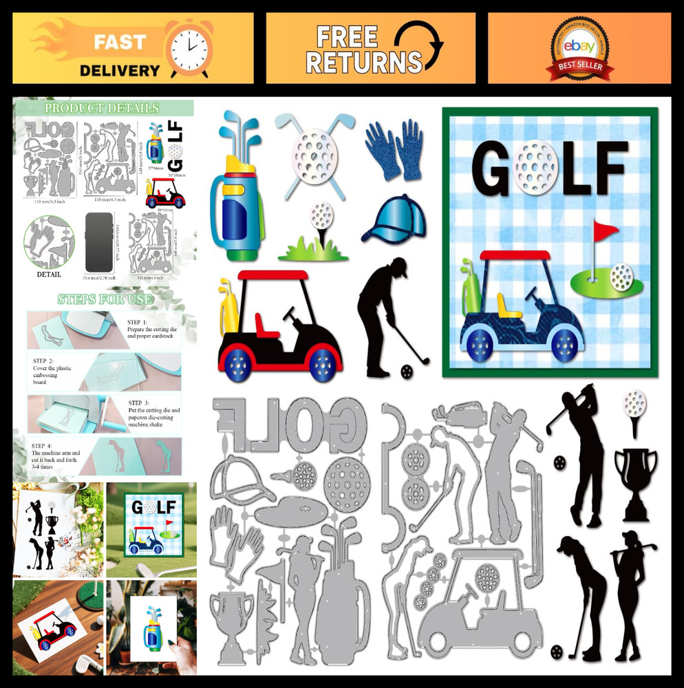 Golf Theme Metal Die Cuts for Scrapbooking, Card Making & DIY Crafts – Carts, Cl