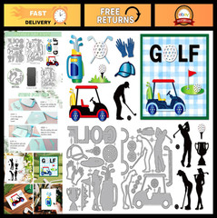 Golf Theme Metal Die Cuts for Scrapbooking, Card Making & DIY Crafts – Carts, Cl