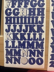 Vtg Blue Alphabet Stickers 8 Sheets Used Capital Lower Case Numbers Exclamation