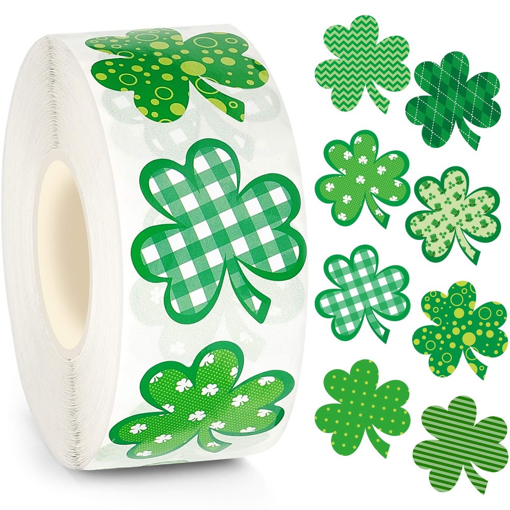 1500 Pcs St. Patrick’s Day Shamrock Sticker Irish Roll Adhesive Clover Sticke…