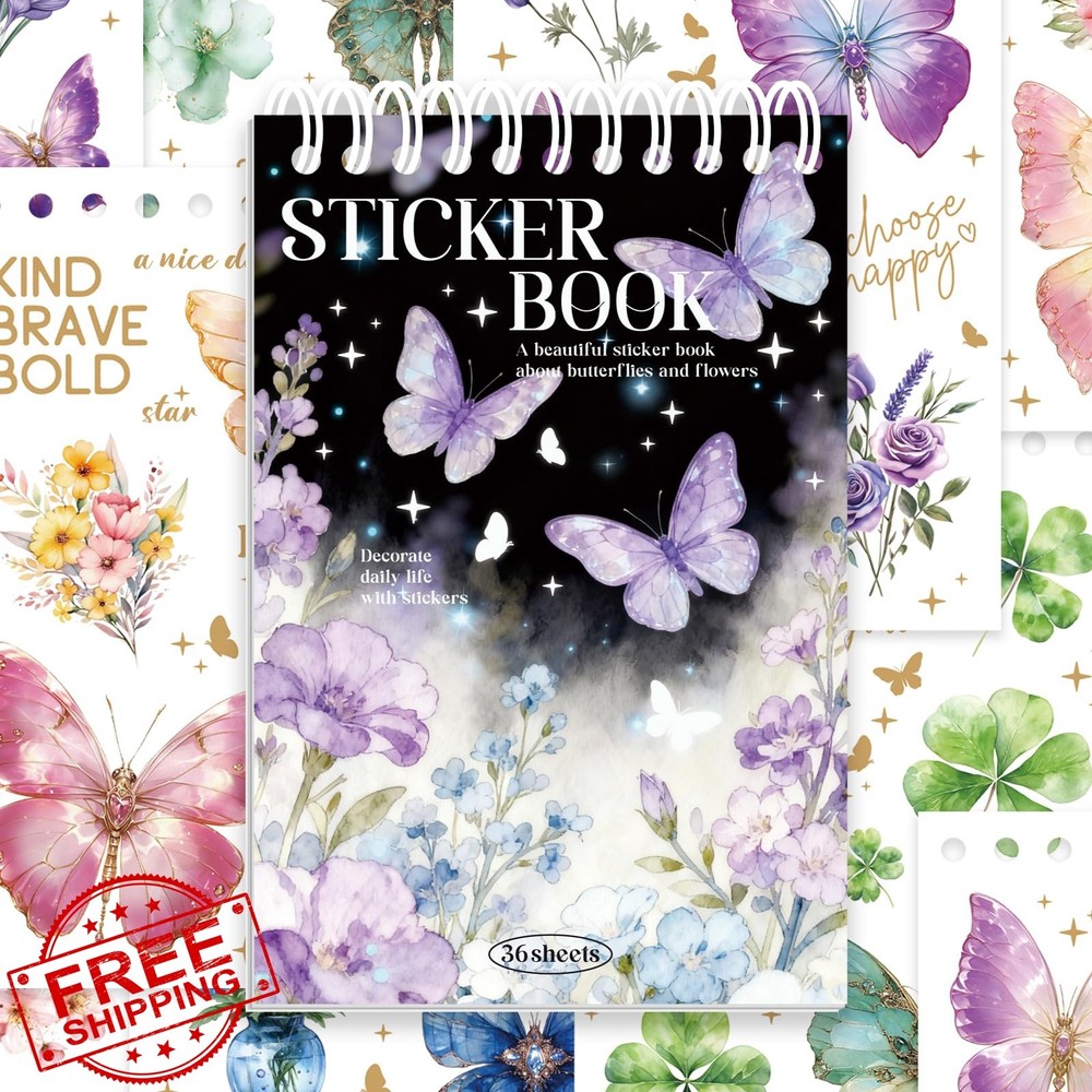 ZHIJIANHZ Flower Butterfly Sticker Book 300+ Pcs