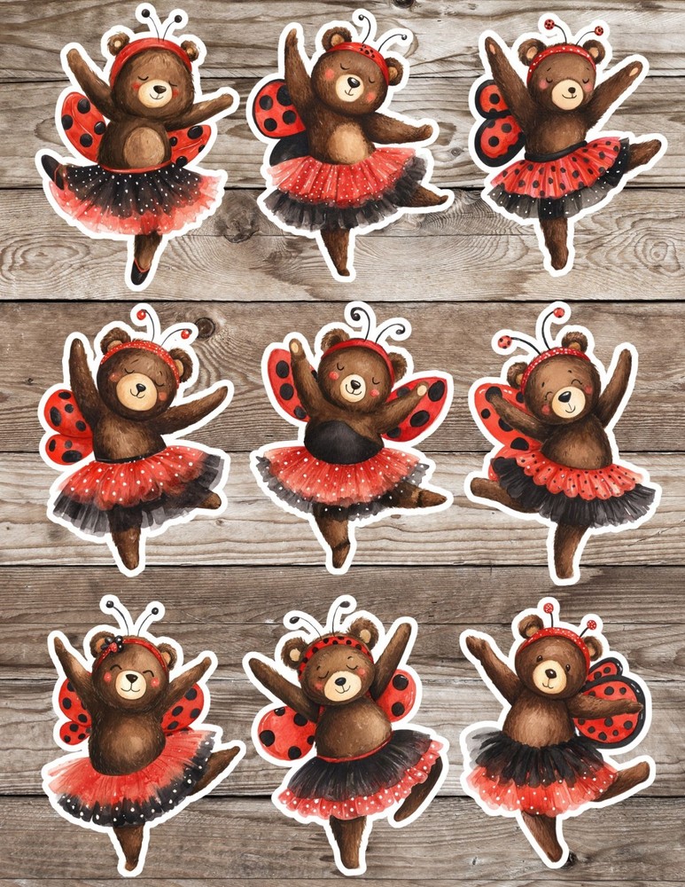 Dancing Ladybug Bear Die Cut Vinyl Stickers Scrapbooking Laptop Waterbottle