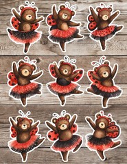 Dancing Ladybug Bear Die Cut Vinyl Stickers Scrapbooking Laptop Waterbottle