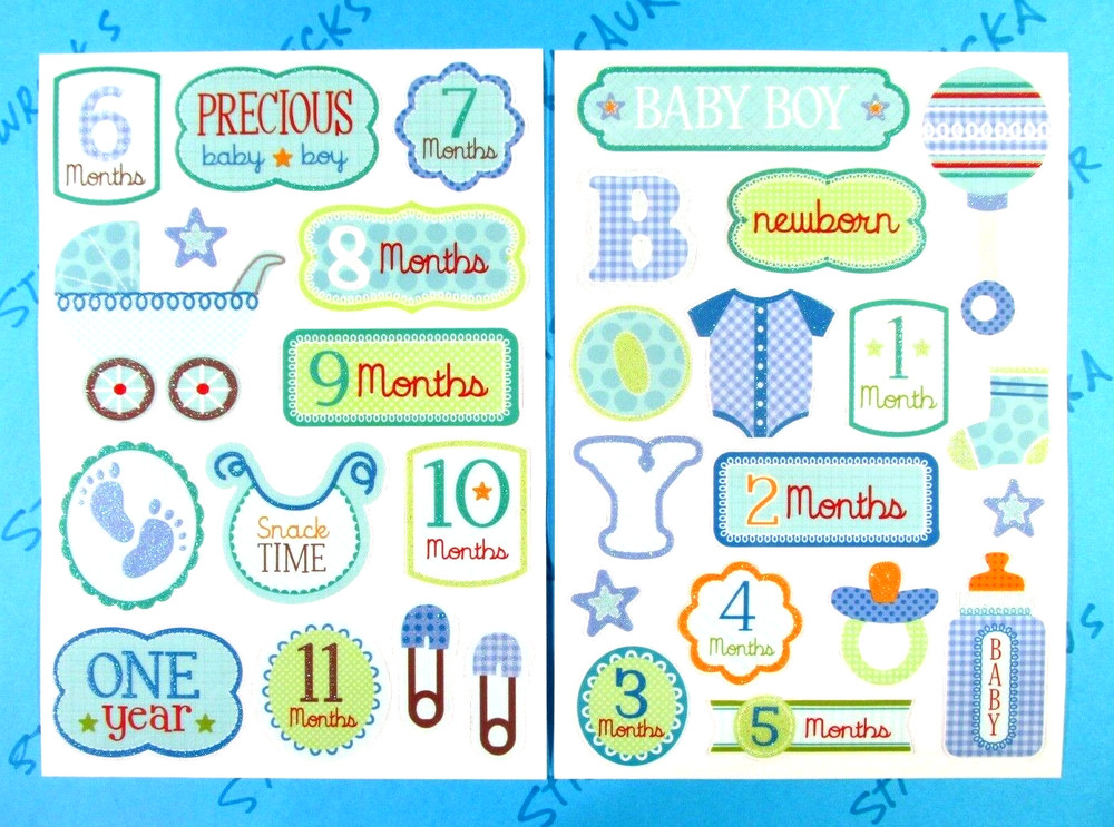 Baby Boy 0-1 Years Old Glitter Stickers Set Of 2 Sheets