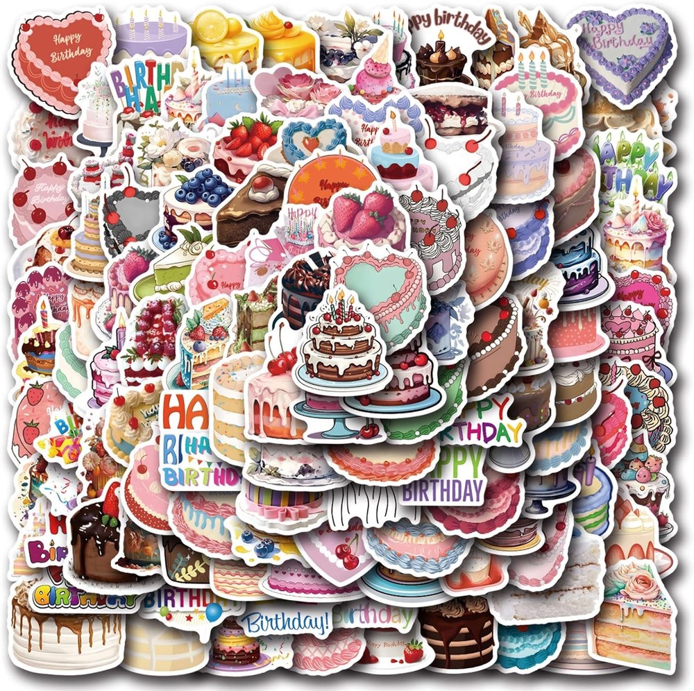 120 Pcs Happy Birthday Stickers Pack for Kids Adults Teens, Candy Cake Balloons