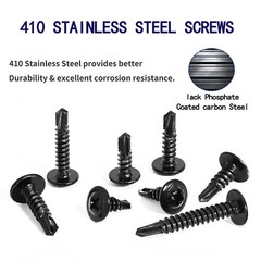 100PCS #8×1 Black Crosshead 410 Stainless Steel Self-Drilling Screws Modified…