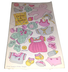 RARE 1983 Sandylion Maxi Activity Sticker Sheet DRESS A BABY Pastel 1st Year