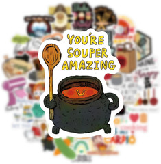 61Pcs Cooking Stickers for Scrapbooking, Water Bottles, Laptops & Suitcases