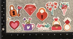 Lot of 10 Assorted Love Ring Gem Lock Key To My Heart Wedding Valentine Stickers