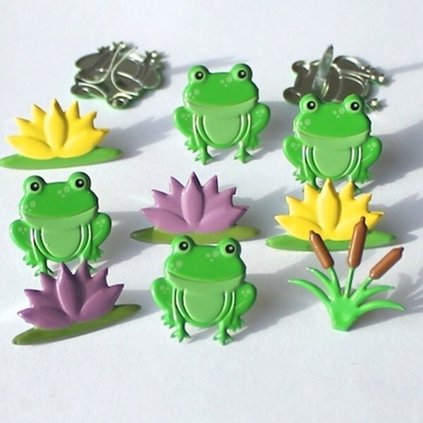 FROG MIX SCRAPBOOKING DECORATIVE BRADS EYELET OUTLET 8 PCS 4 DESIGNS