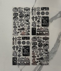 Korean Traditional Keychain + PET Sticker Sheet Set Black White Kawaii Gift