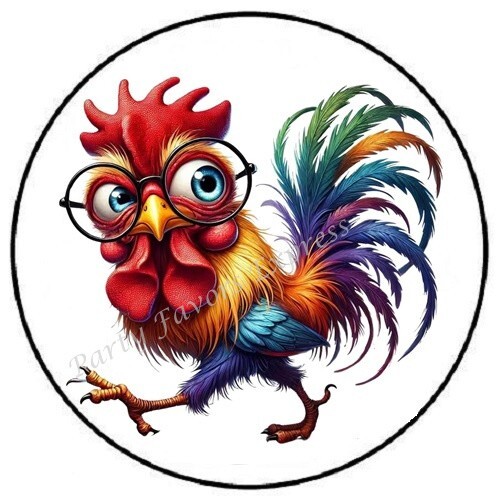 FUNNY ROOSTER WITH GLASSES ENVELOPE SEALS LABELS STICKERS PARTY FAVORS