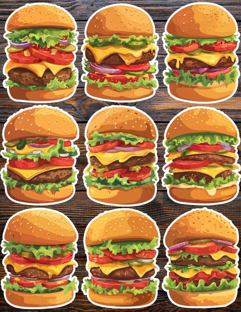 Big Burger Die Cut Vinyl Stickers Set Scrapbooking Laptop Waterbottle